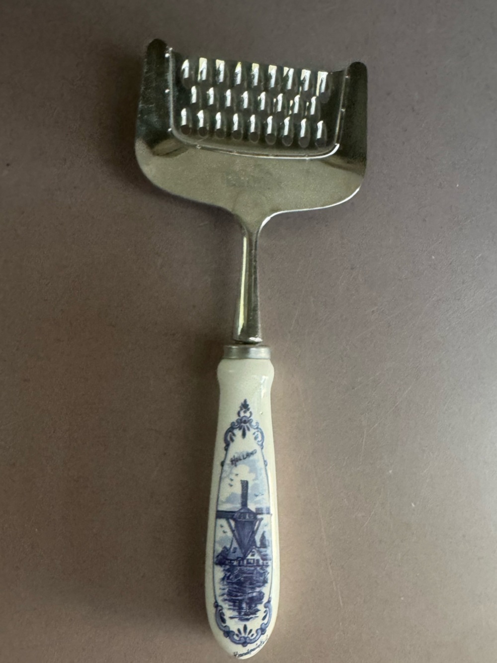 Vintage Henri Willig  Blue and White Ceramic-Handle Cheese Grater